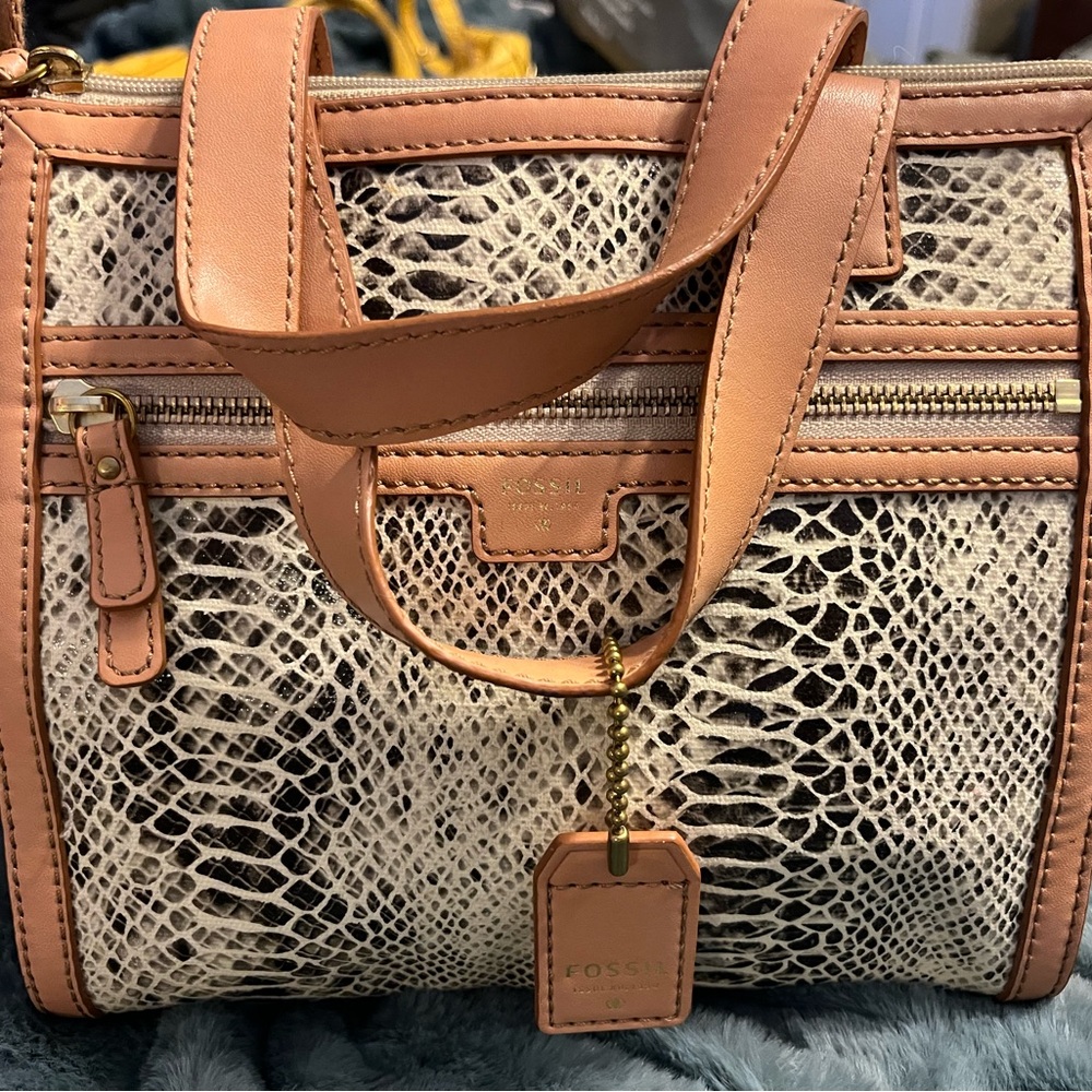 Fossil Snake Print Leather Tote